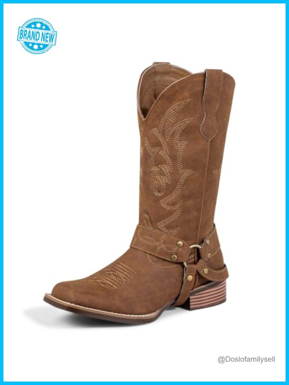 Wide Calf Square Toe Cowboy Boots Faux Leather Women Western Embroidered